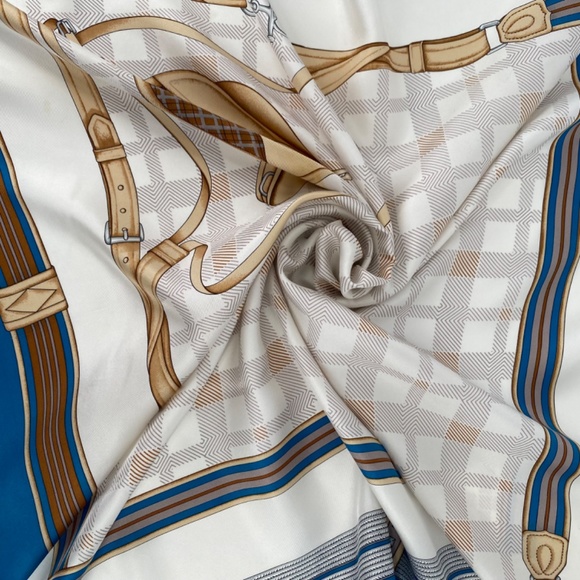 Celine Vintage 100% Silk Large Teal Bridle Horse Saddle Equestrian Scarf - Picture 3 of 14